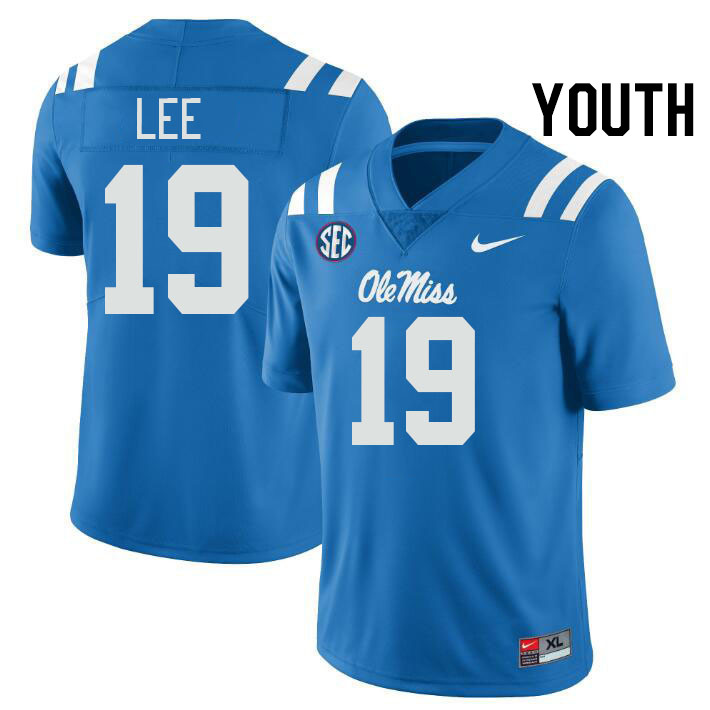 Youth #19 Cayden Lee Ole Miss Rebels College Football Jerseys Stitched-Power Blue